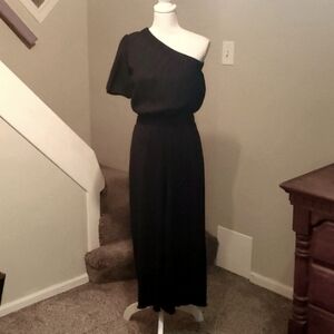 Mng one shoulder black short sleeve jumpsuit size small